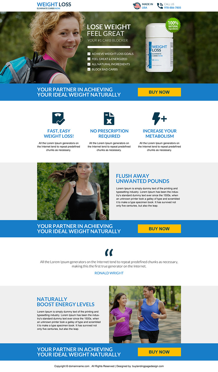 weight loss product selling responsive landing page