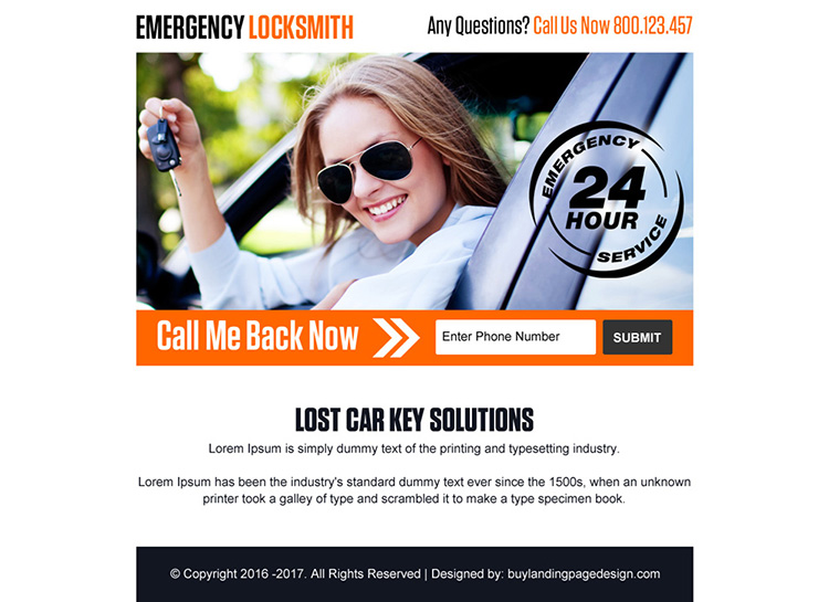 emergency car key solutions ppv landing page design