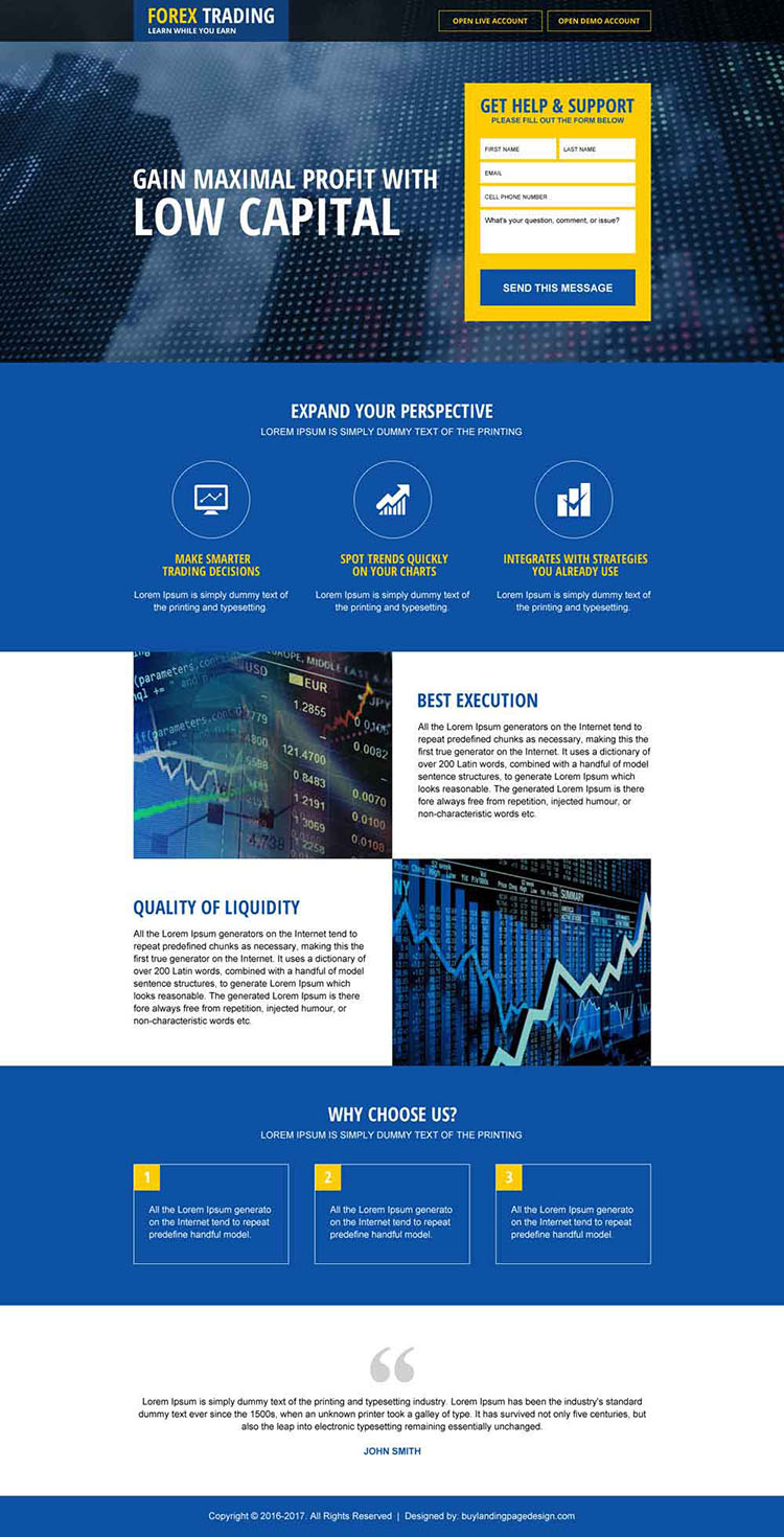 responsive low capital forex trading landing page design