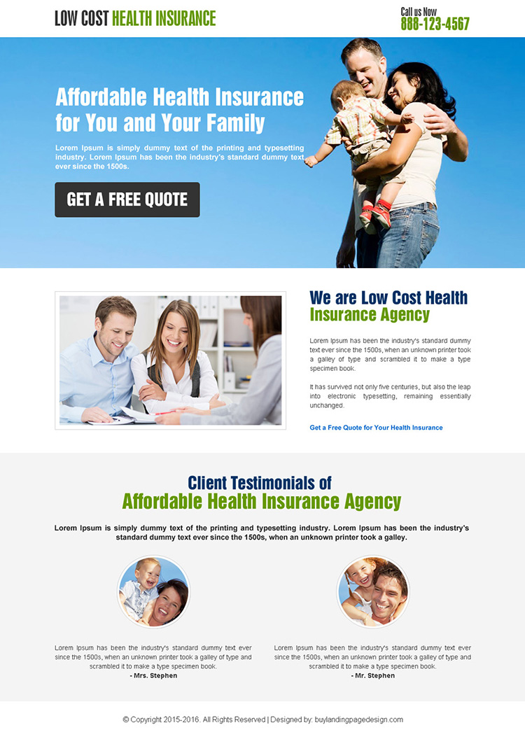 minimal health insurance landing page design