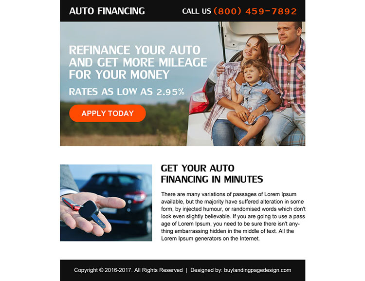 auto refinance online application call to action ppv landing page