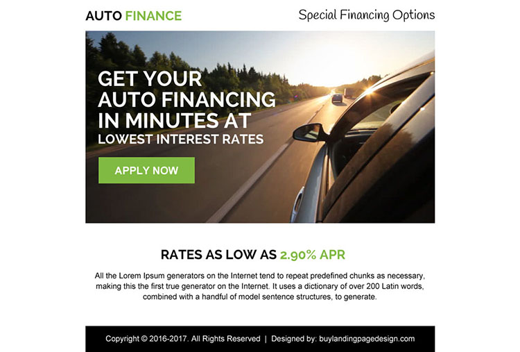 low interest auto finance ppv landing page design