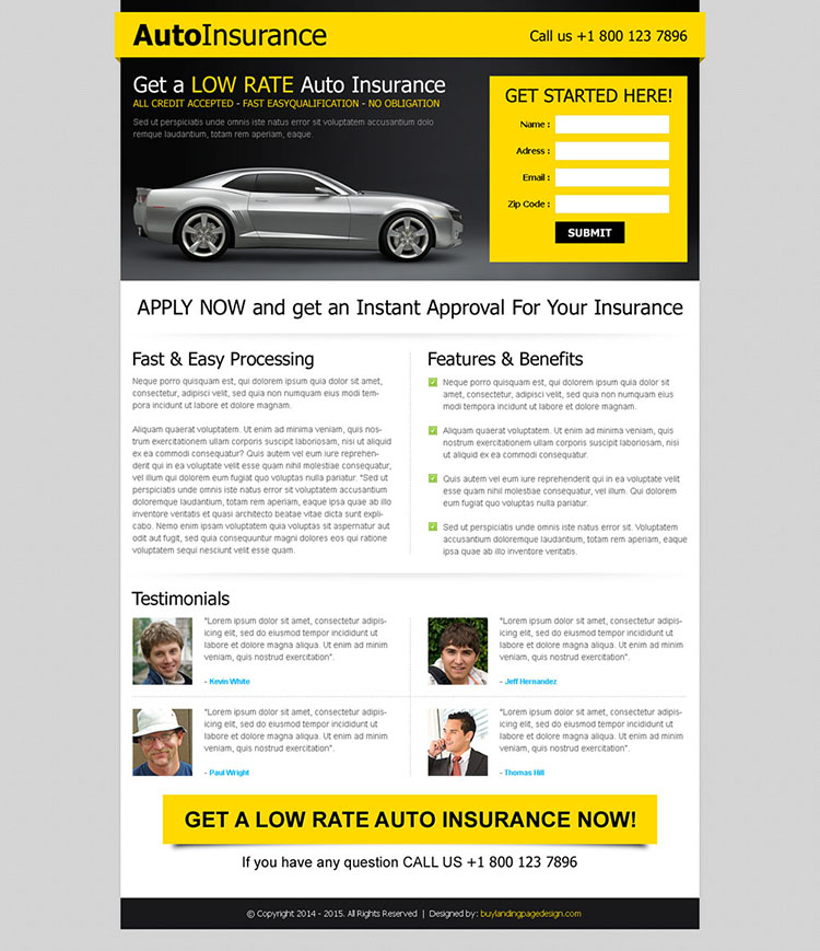 instant approval for your car insurance most converting landing page design template