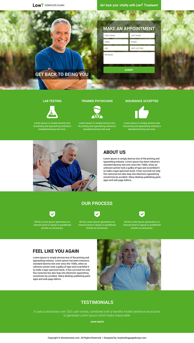 responsive low testosterone online appointment booking landing page