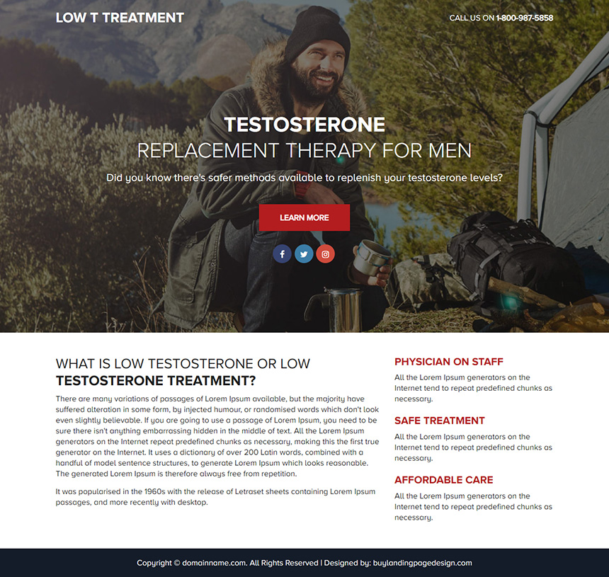 testosterone replacement therapy responsive funnel design