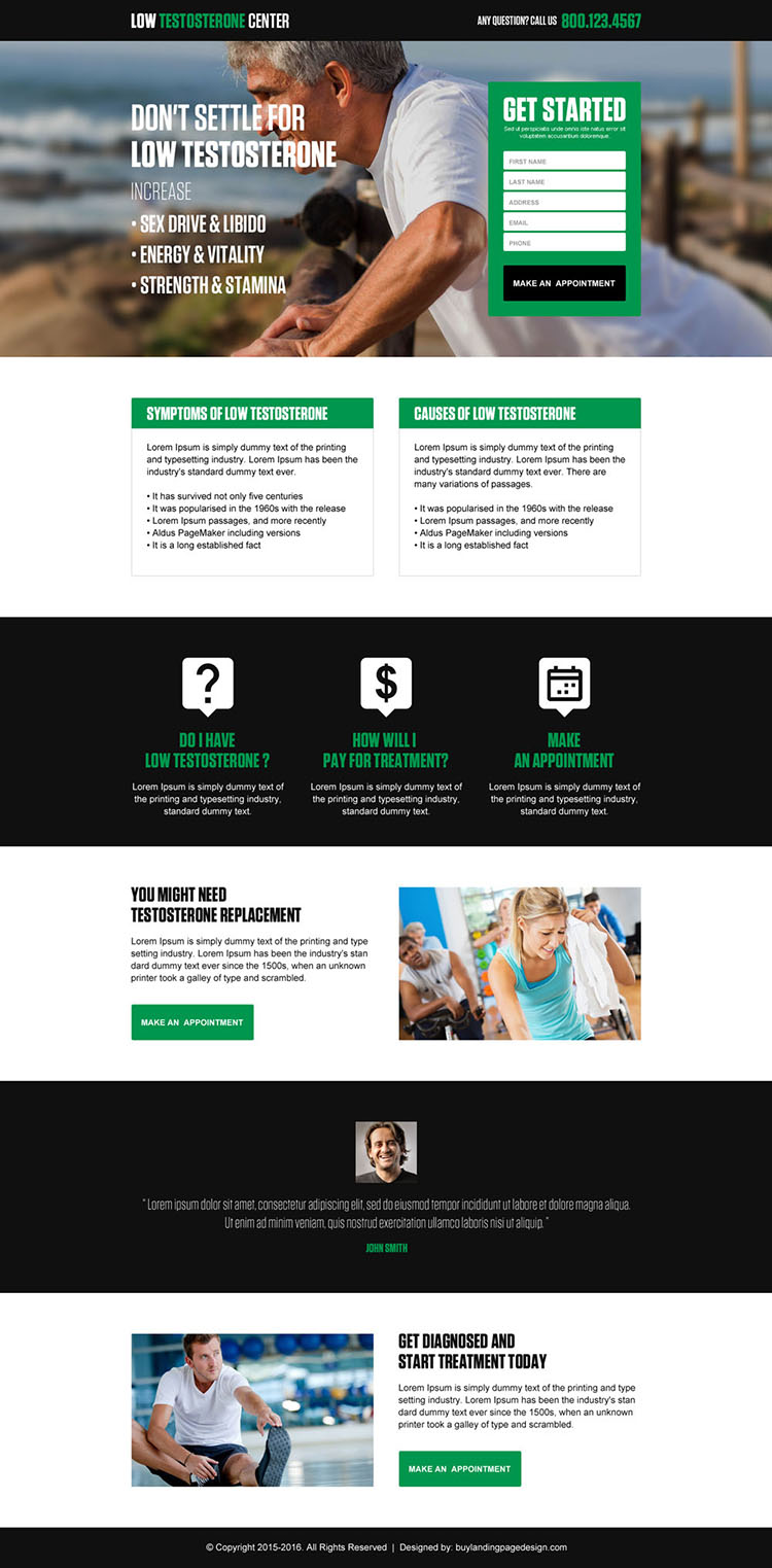 low testosterone natural treatment responsive landing page design