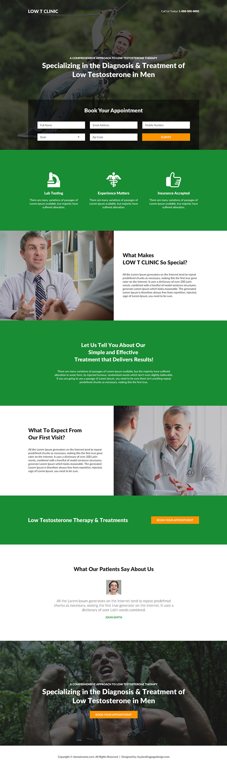low testosterone diagnosis and treatment landing page design