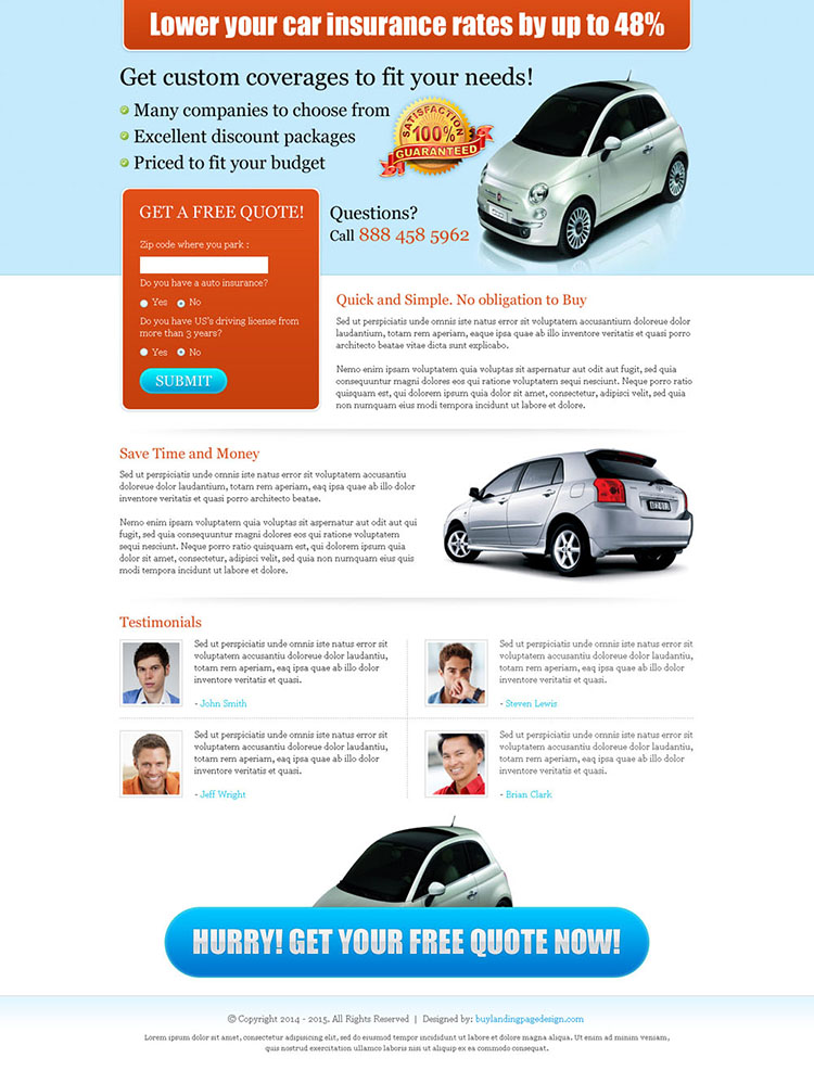 lower your car insurance rates clean and very effective landing page design