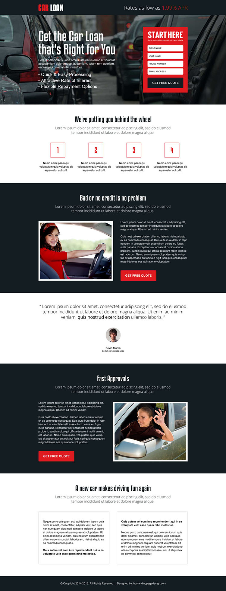professional and clean small lead gen landing page design for car loan