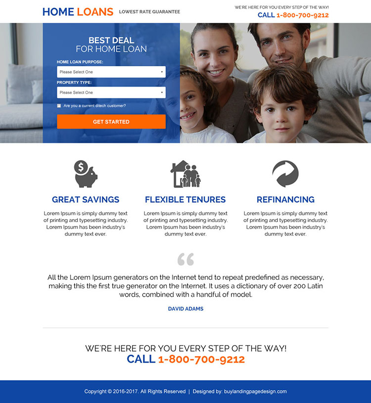 lowest rate home loan guarantee landing page design