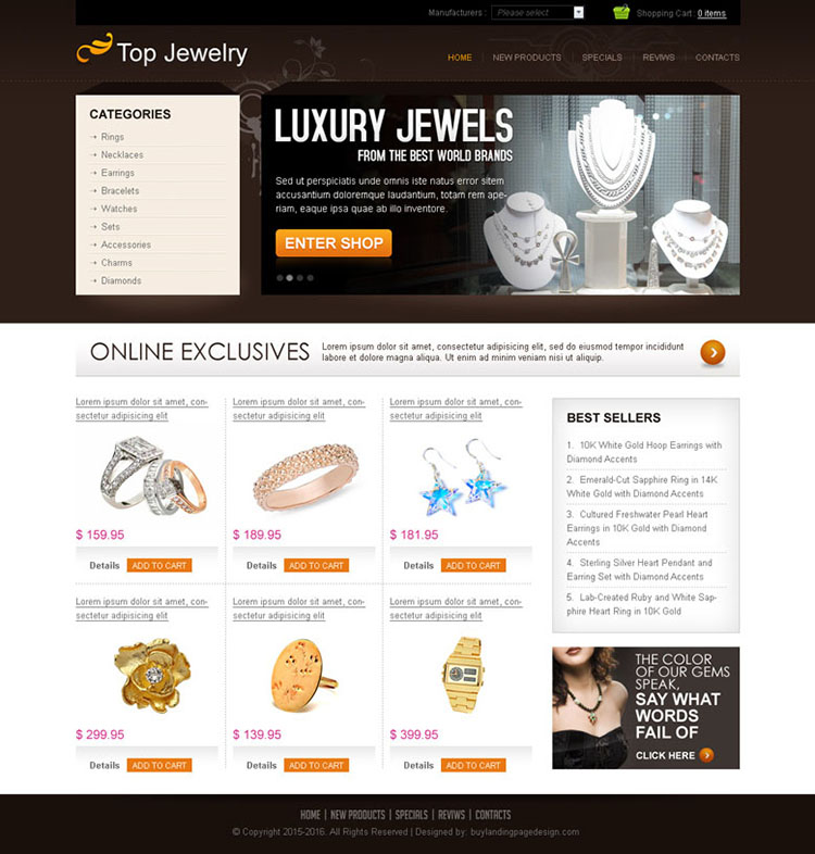 luxury jewels online store website template design psd to create your website