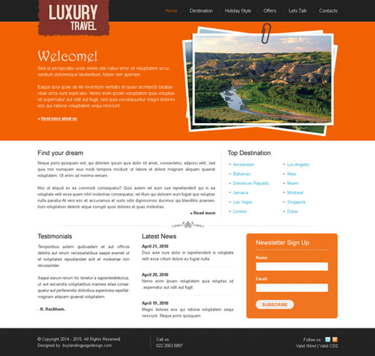 luxury travel converting and appealing website template design psd