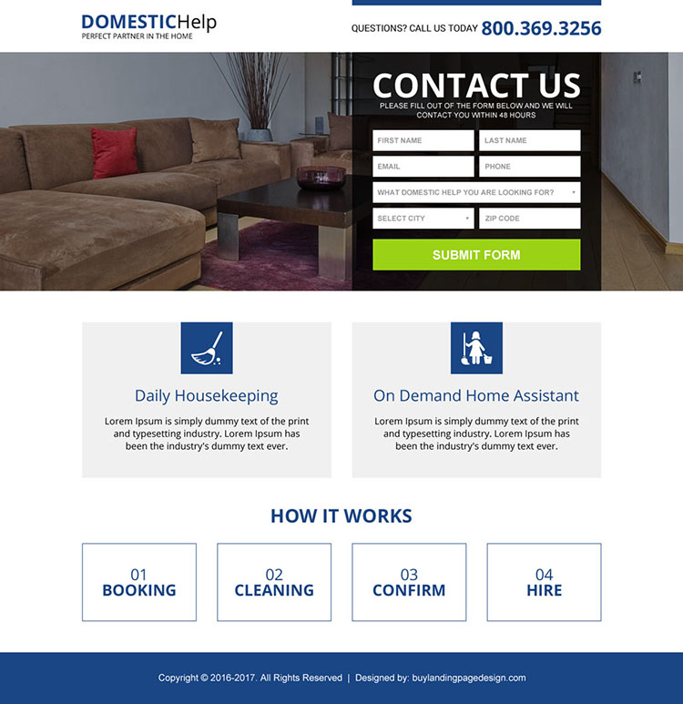 domestic help service mini landing page design
