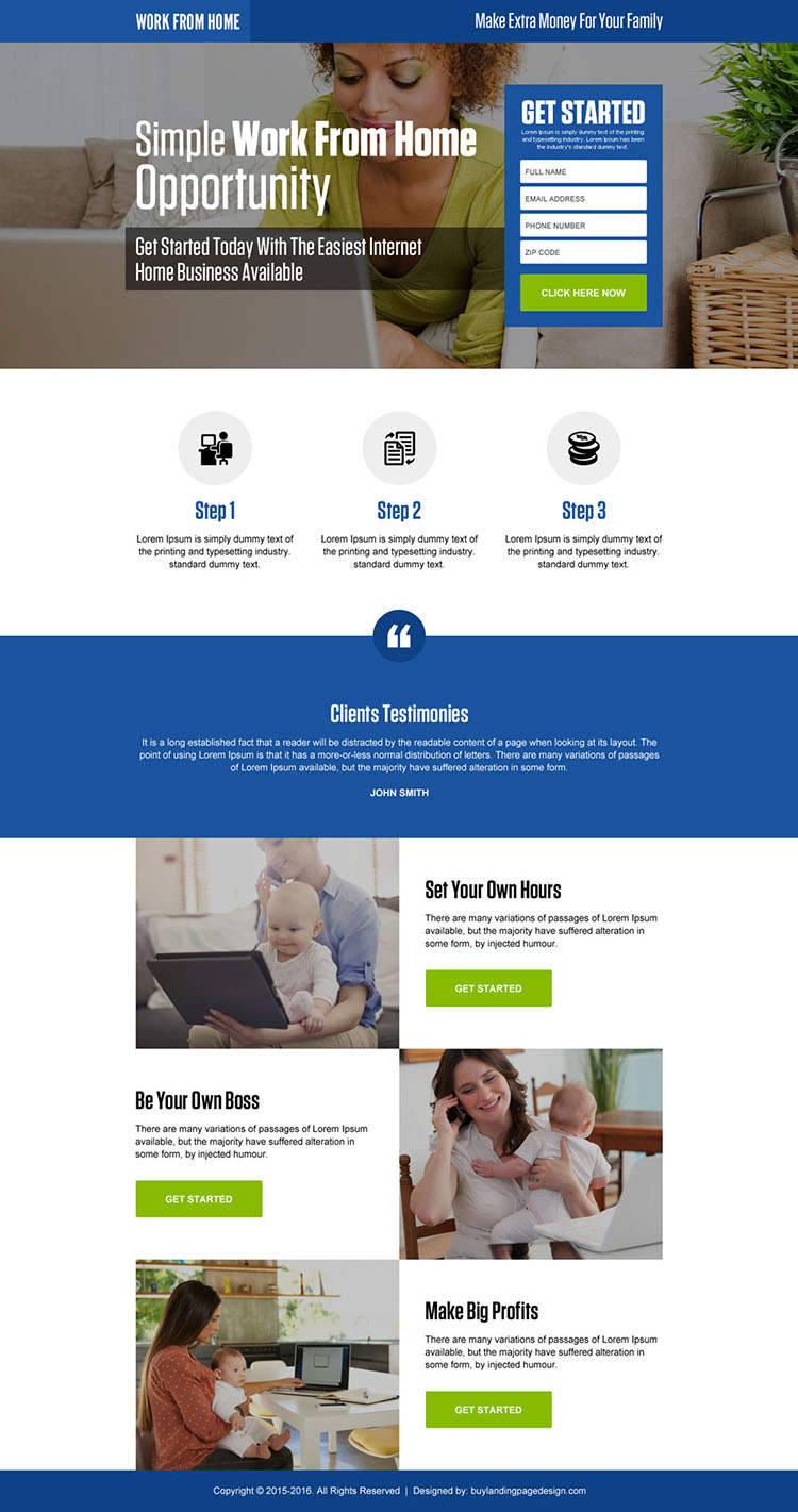 make extra money for your family lead generating landing page design