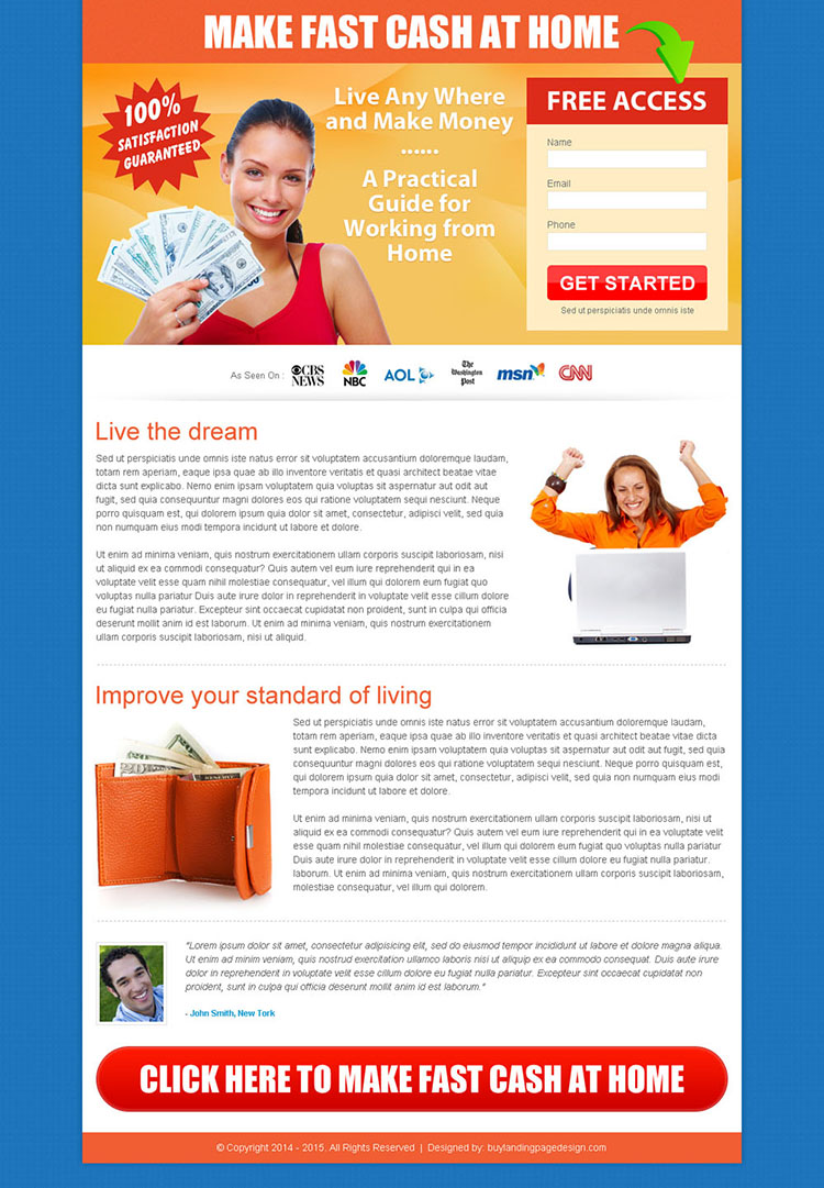 make fast cash at home free access lead capture page design to boost your conversion