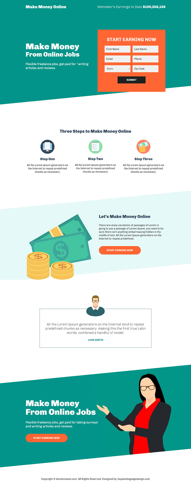 make money from online jobs responsive landing page design