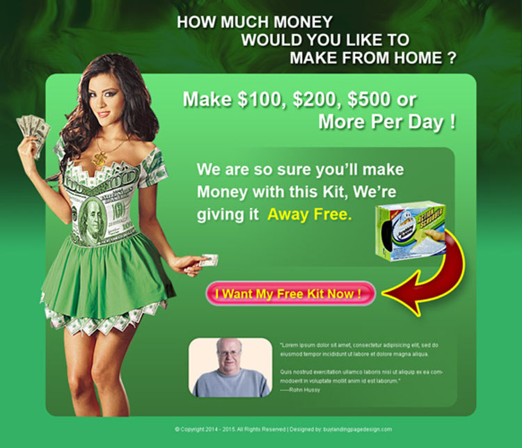 make money online effective call to action landing page design for sale