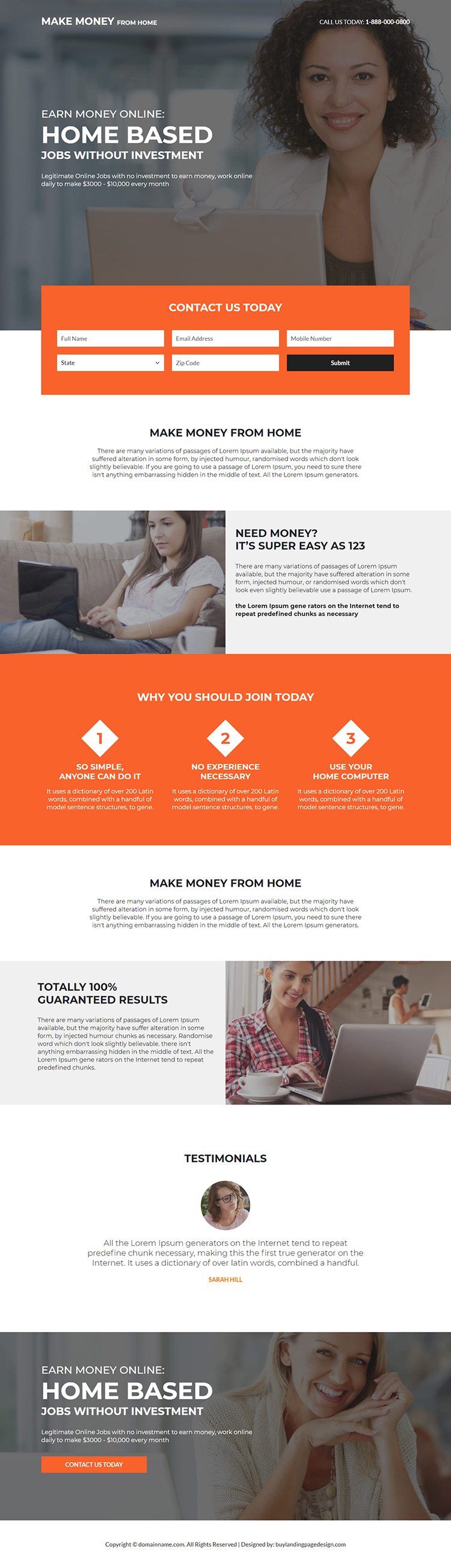 work from home without investment landing page