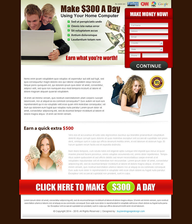 make money from home converting landing page design