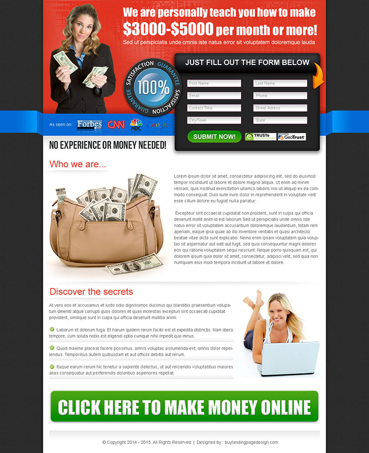 make money online effective lander design