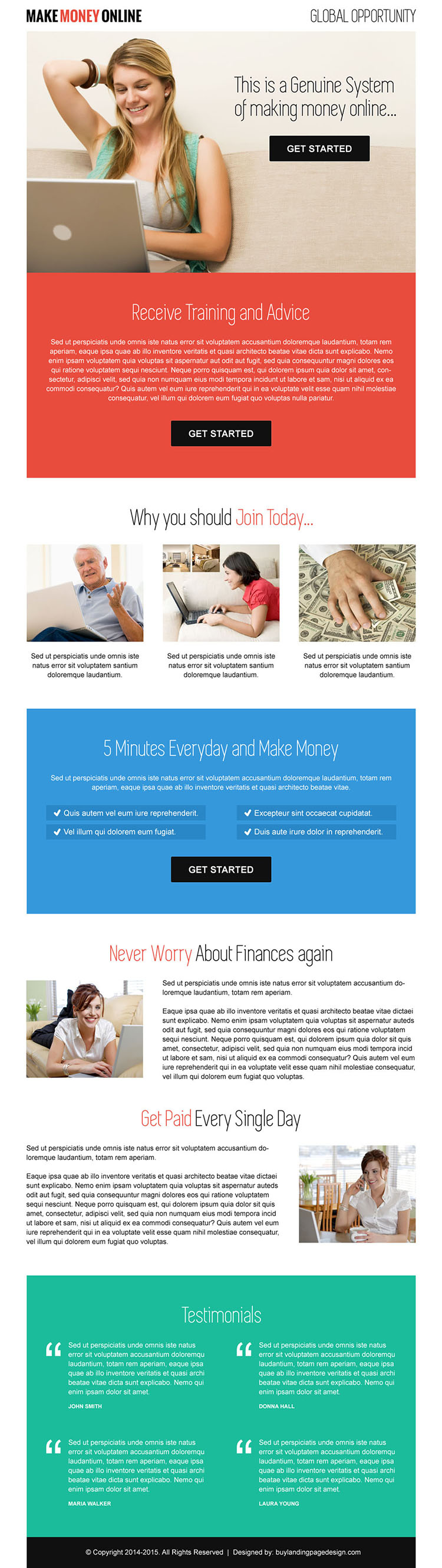 clean and professional call to action make money online landing page design template