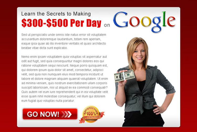 secrets of making money with google appealing ppv landing page design template