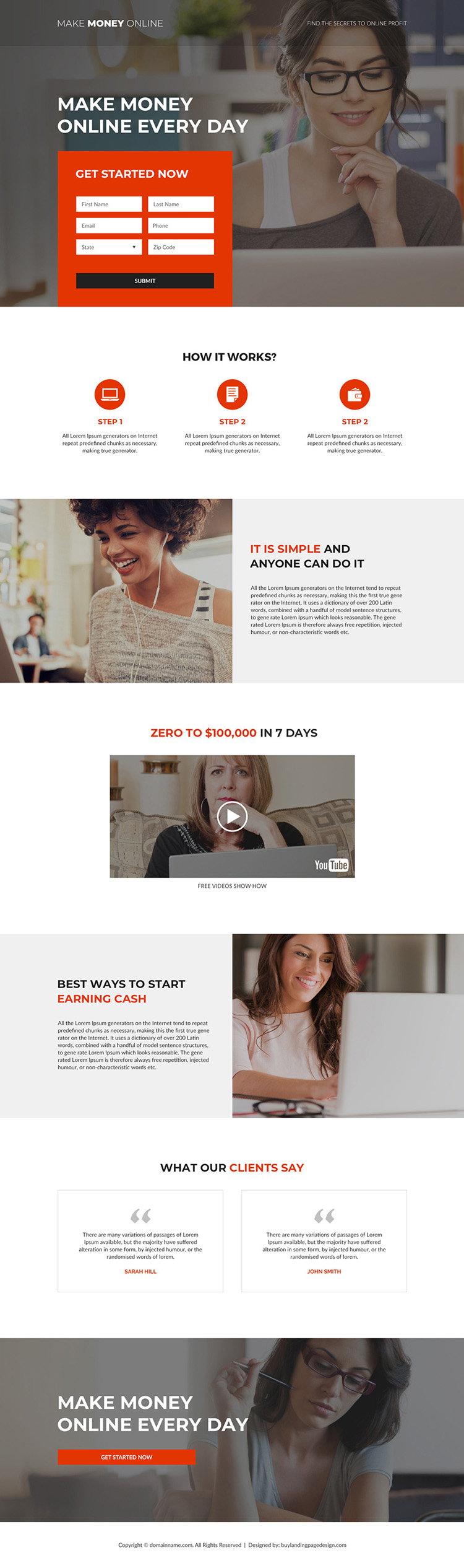 make money online responsive landing page design