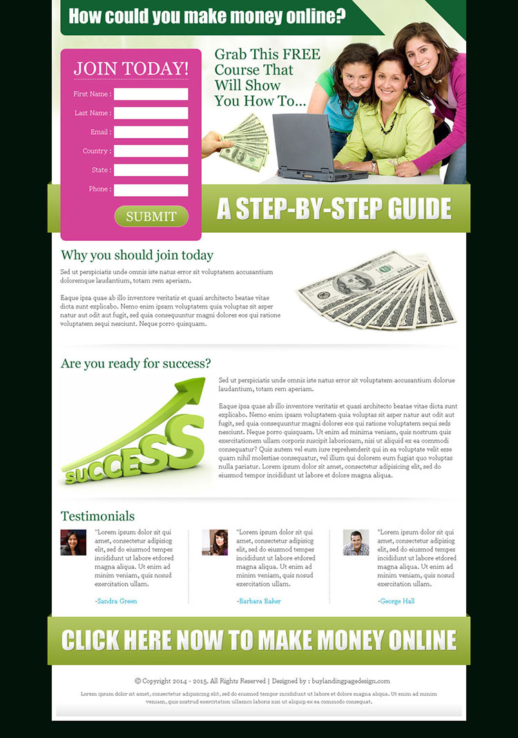 make money online free course lead capture design template