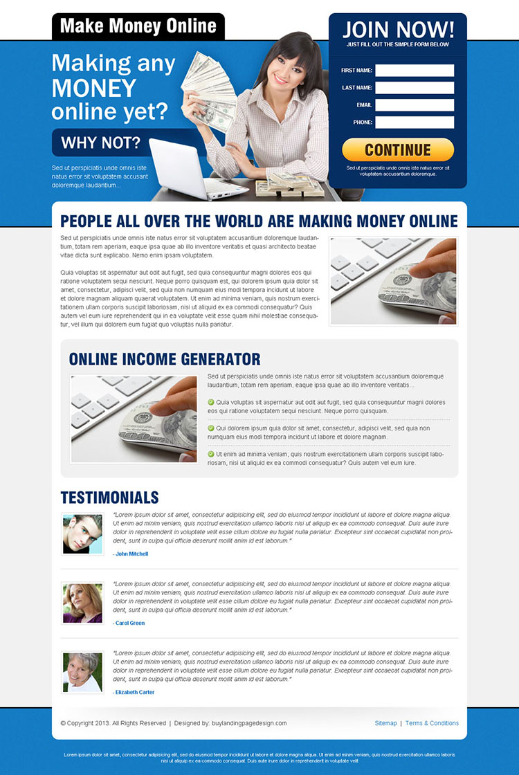 converting landing page design for make money online business conversion