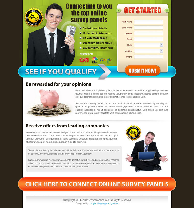 make money online landing page design template