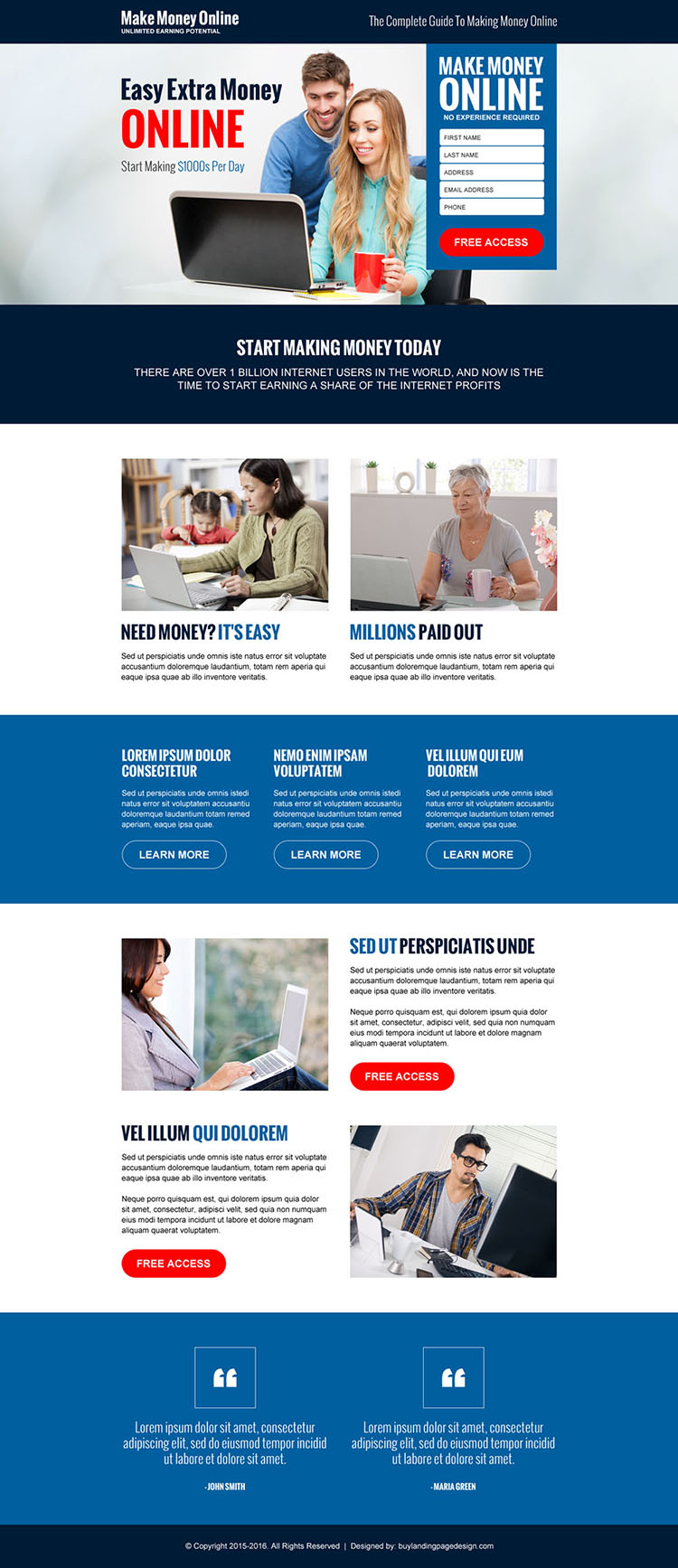 make money online lead generation responsive landing page design template