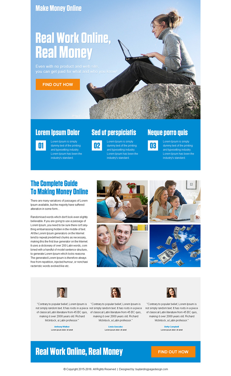 responsive make money online ppc landing page design