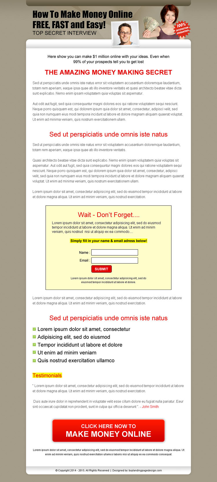 make money online free fast and easy long lead capture sales page design