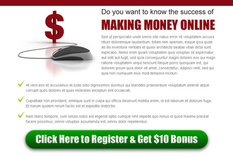 clean and effective call to action landing page design for make money online business