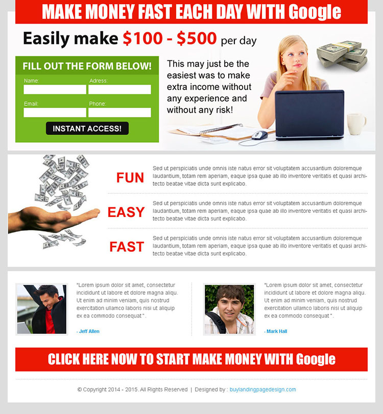 make money fast everyday with google lander design