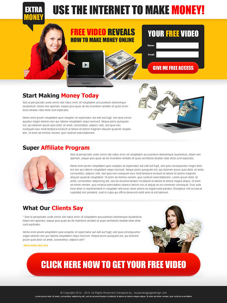 make money online with internet creative and converting lead capture landing page design