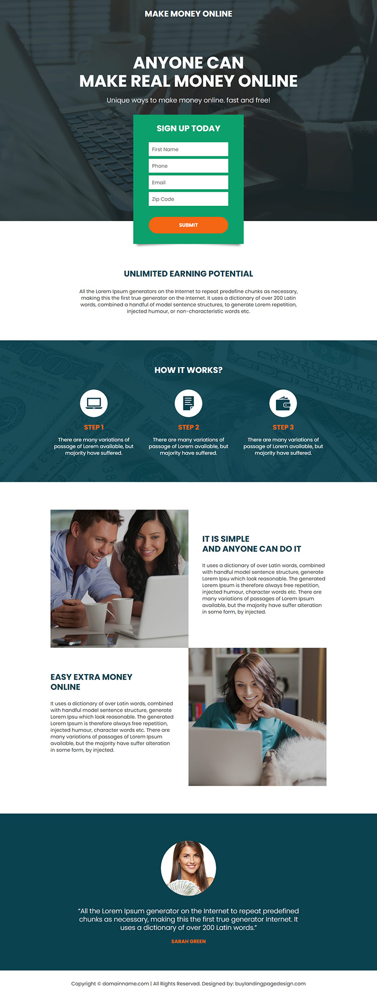 make real money online responsive landing page design