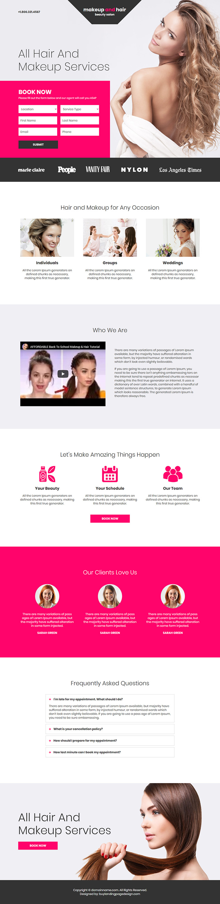 makeup and hair styling service responsive landing page
