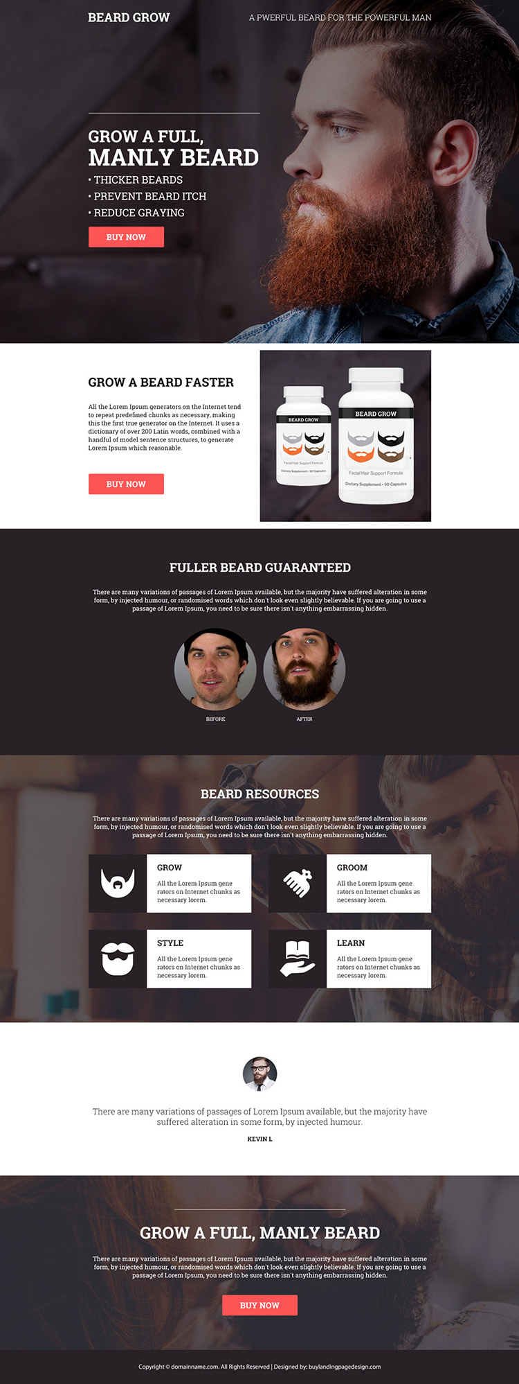 male beard growth product selling responsive landing page