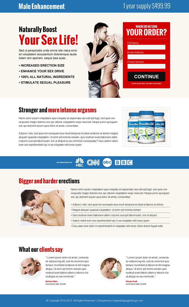 male enhancement product selling lead capture landing page design templates to boost your sex life naturally