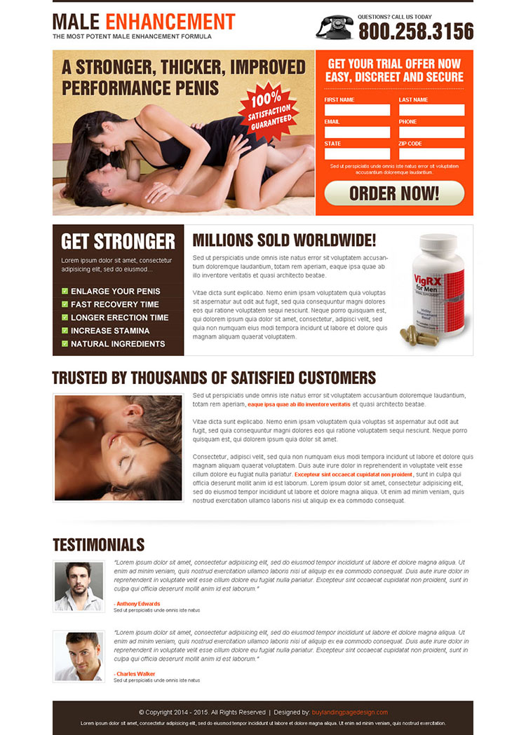 male enhancement product lead capture landing page design templates