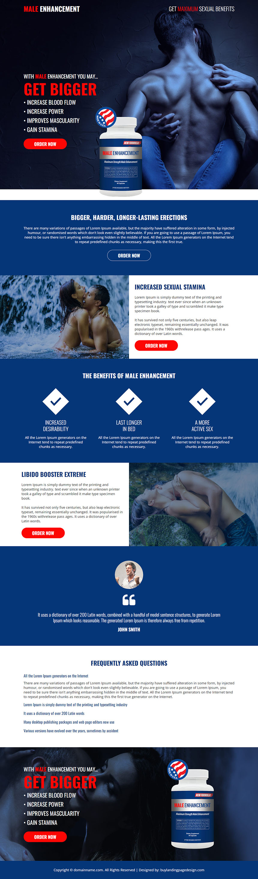 male enhancement supplement landing page design