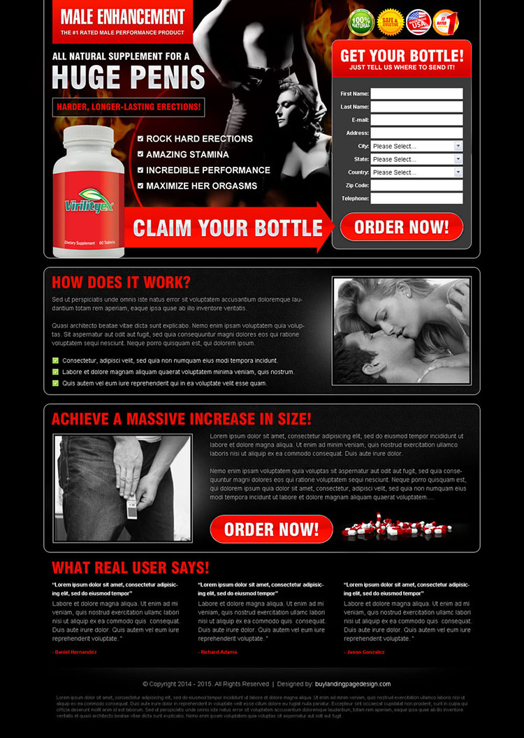 dark male enhancement product lead capture page design to increase sale of your product