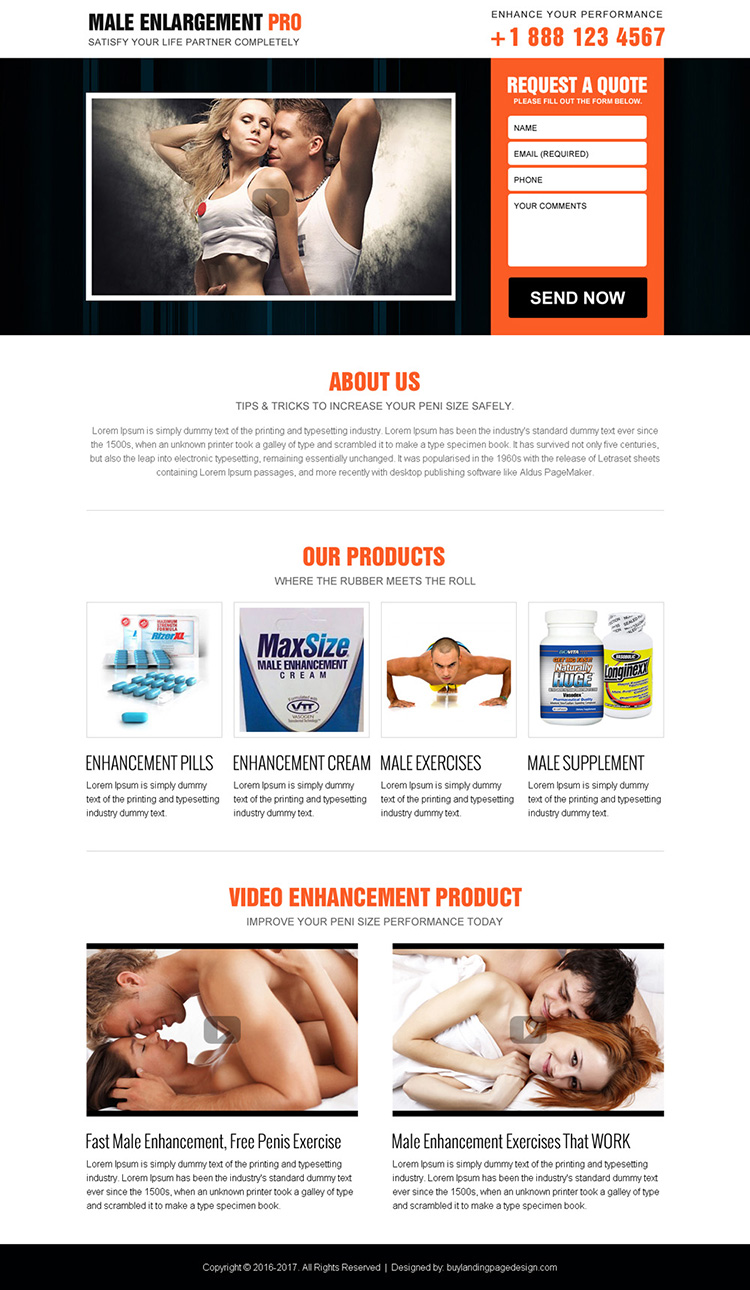 responsive male enhancement video landing page design