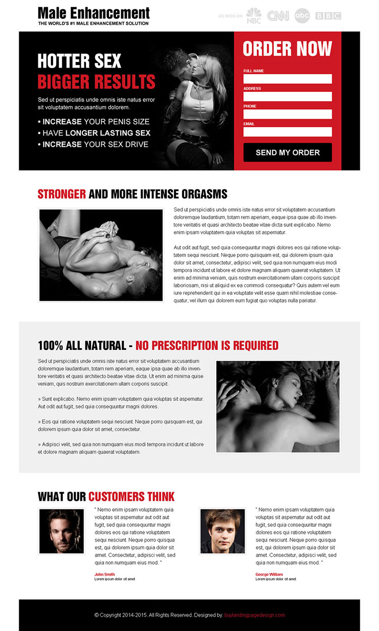 effective male enhancement solution black and white lead capture landing page
