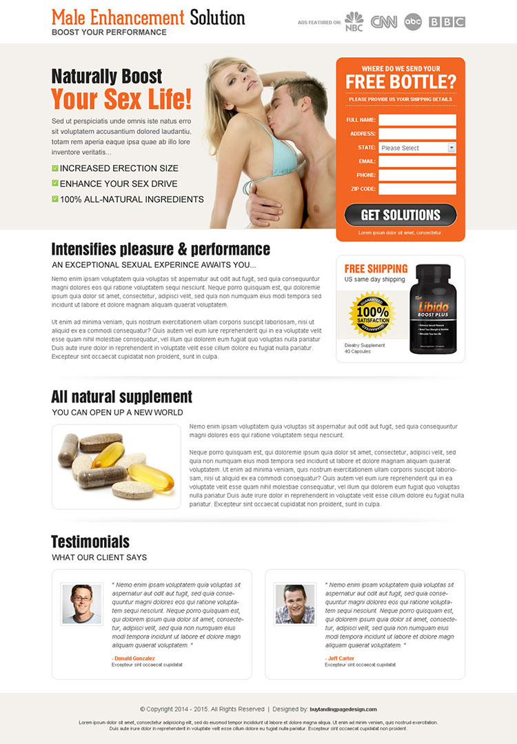 male enhancement solution lead capture landing page design