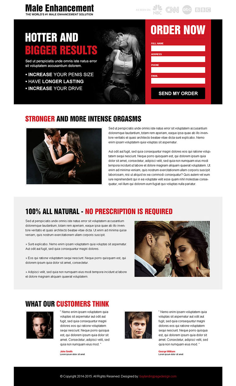 male enhancement solution responsive landing page design