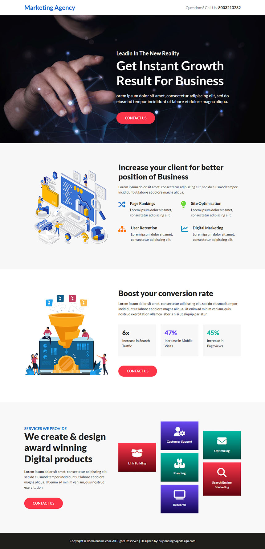 marketing agency responsive landing page design