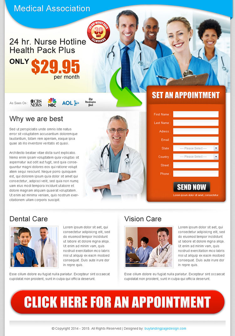 medical appointment lead capture landing page design for sale