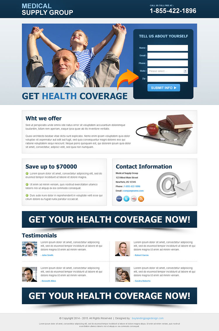 health coverage lead capture clean landing page